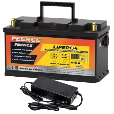 Afbeelding van FEENCE 12v LiFePO4 100AH lithium Batterie, 8000 Zyklen Deep Cycle Batterie 100ah, Autobatterie Built in 100A BMS für Wohnmobil, Solar Off Grid Anwendungen