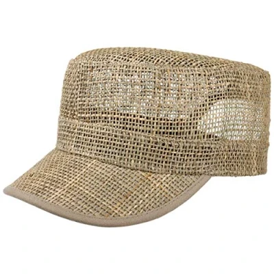 Afbeelding van Lipodo Stro Armypet Dames/Heren strand cap zomer met klep Klittenbandsluiting voor Lente/Zomer One Size naturel
