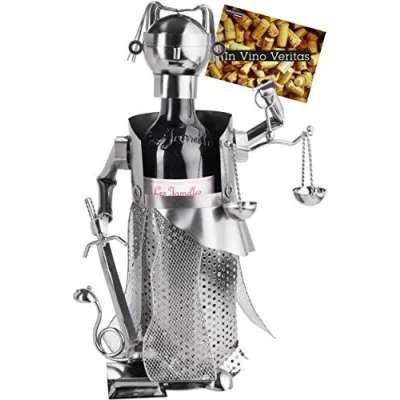 Afbeelding van BRUBAKER Wijnfles Houder Justitia Zilver Metalen Sculptuur Flessenstandaard Cijfer Wijn Geschenk voor Advocaten, Rechters, Advocatenkantoor met Wenskaart Wijnrek