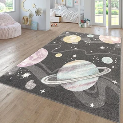 Afbeelding van Tapijt Voor Kinderen Vloerkleed Kinderkamer Modern Regenboog Wolken Dierlijk motief Veelkleurig, Kleur:Antraciet, Maat:133x190 cm