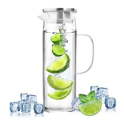 Afbeelding van glazen karaf met deksel, 1,5 l, waterkaraf kan, karaf, waterkan