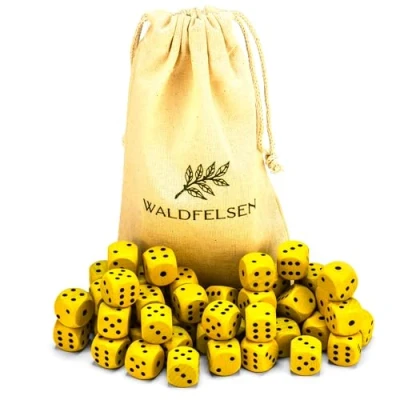 Afbeelding van Waldfelsen 6, 12, 20, 30 of 50 hoogwaardige houten dobbelstenen van echt beukenhout, 16 mm standaard met stoffen zak, stuks