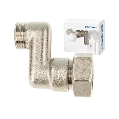 Afbeelding van tecuro Radiator S aansluiting 30 mm hoogtecompensatie met Euroconus x AG 3/4 inch 1/2 messing vernikkeld AGS