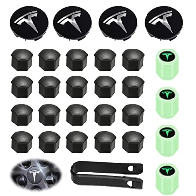 Afbeelding van Aicharynic Tesla Wieldoppenset: wieldoppen Kit Center, wieldoppenset wielmoeren moerafdekking met logo embleem wijziging naafafdekking afdekkappen naafdoppen voor Model Y 3 S X