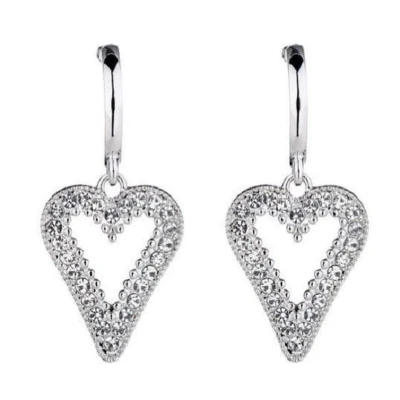 Afbeelding van Schitterende Zilver Plated Oorhangers met Hartje belegd Zirkonia Steentjes
