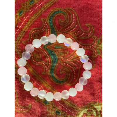 Afbeelding van armband edelsteen met maansteen en rozenkwarts 18cm 8 mm