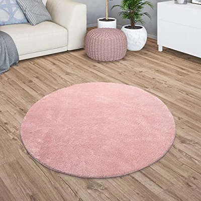 Afbeelding van Vloerkleed Woonkamer Laagpolig Eenkleurig Modern Design Wasbaar Geel Gold, Kleur: Rose, Maat:200 cm rond