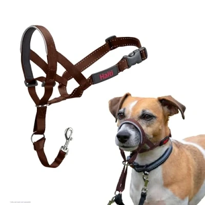 Afbeelding van Company of Animals Halti Halster, om te voorkomen dat je hond aan de riem trekt. Verstelbaar, reflecterend en licht, met gevoerde neusband, Deep Walnut, 1