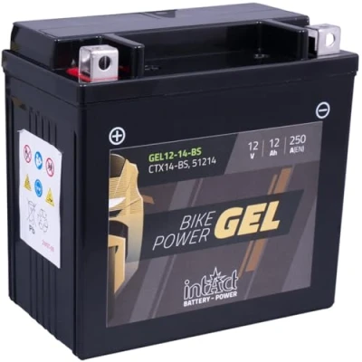 Afbeelding van intAct Bike Power GEL12 14 BS, CTX14 51214, motoraccu 12V 12Ah 250A (EN), onderhoudsvrije gel met 30% meer startvermogen, voor scooters, motoren, quads, zitmaaiers