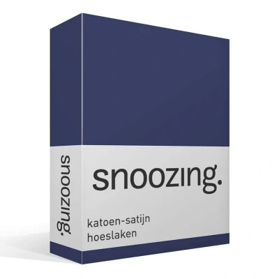 Afbeelding van Snoozing Katoen satijn Hoeslaken Tweepersoons 150x200 cm Navy
