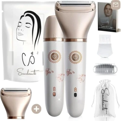 Afbeelding van 2 in 1 Ladyshave + Extra Scheerkop Gezicht Oksels Benen Bikinilijn Scheerapparaat Vrouw Ontharingsapparaat Electrisch Ontharen Gezichtsontharing Dames Trimmer Ladyshaves Bikini USB Oplaadbaar