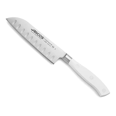 Afbeelding van Arcos 233224 Serie Riviera Blanc Santoku mes AziatischArt lemmet gemaakt van nitrumgesmeed roestvrij staal 140 mm (5,11 inch) handgreep polyoxymethyleen (POM) kleurwit