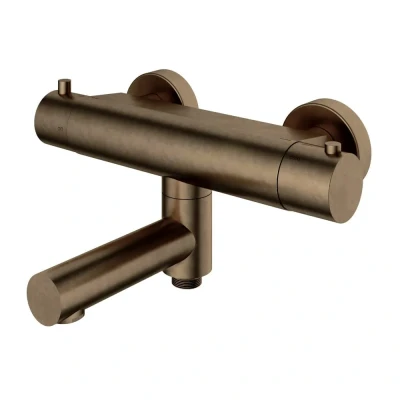 Afbeelding van HotBath Buddy thermostatische badmengkraan met wegdraaibare uitloop omstel verouderd messing