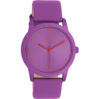 Afbeelding van Oozoo Timepieces dameshorloge polshorloge dames met leren armband modern horloge voor vrouwen elegant analoog in rond (38 mm behuizing), paars, Riemen.