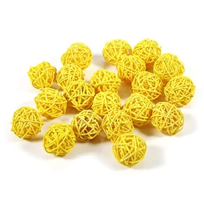 Afbeelding van 20 Stks Rotan Ballen, Decoratieve Ballen Ornamenten Bruiloft Kerst Verjaardagsfeestje Home Decoraties(Geel)