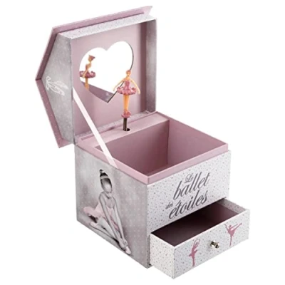 Afbeelding van Sieradendoosje met muziekdoos, ballerina, L 14 cm x B 14,5 H 16 cm, roze
