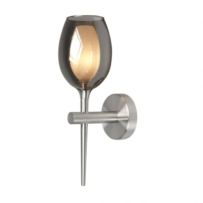 Afbeelding van HighLight Belle wandlamp, rookgrijs/nikkel, hoogte 39 cm, glas