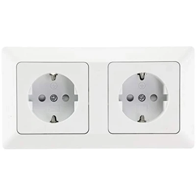 Afbeelding van Milos stopcontact, inbouw, 2 voudig frame, dubbel 250 V, met verhoogde aanraakbeveiliging, klem aansluiting, mat wit