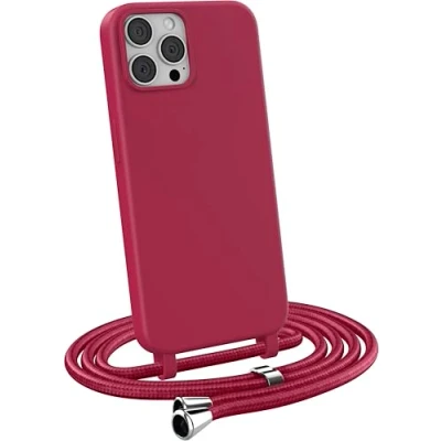 Afbeelding van MyGadget mobiele telefoonketting voor Apple iPhone 12 Pro TPU hoesje met lint telefoonhoes telefoonriem om op te hangen Koord Koordhoes Beschermhoes bordeauxrood