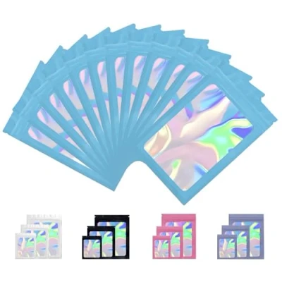 Afbeelding van Rimiko 50st Hersluitbare Mylar Zak, Ritssluiting Plastic Zakjes voor Voedsel, Rits Aluminiumfolie Zakken met Doorzichtig Venster, Ziplock Kleurverpakking (Hemelsblauw Holografisch, 9x16cm)