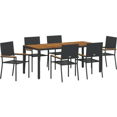 Afbeelding van vidaXL 7 delige Tuin Eetset Zwart Poly Rattan