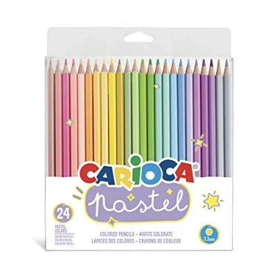 Afbeelding van Carioca Pastel kleurpotloden, zeshoekig, wasbaar, voor kinderen, duurzaam, verschillende en heldere kleuren, gemakkelijk te slijpen, 24 stuks