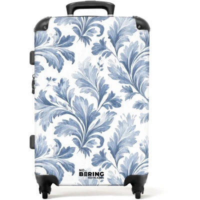 Afbeelding van NoBoringSuitcases.com Grote koffer Barok bladeren patroon blauw Reiskoffer met 4 wielen Trolley op wieltjes Rolkoffer groot 72 liter Ruimbagage valies 20kg Valiezen voor volwassenen