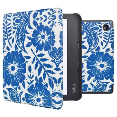 Afbeelding van Kobo Libra 2 Hoes: iMoshion Design Slim Hard Case Sleepcover Bookcase met stand Flower Tile Kunstleder E Reader Hoezen