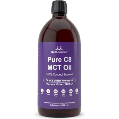 Afbeelding van Premium Pure C8 MCT olie Verhoogt ketonen 3x meer dan andere MCT&#039;s Hoogste 99,8% zuiverheid Veganistisch en ketovriendelijk Gluten &amp; Dariy vrij BPA vrije plastic fles van 1000 ml Caprylzuur Ketosource®