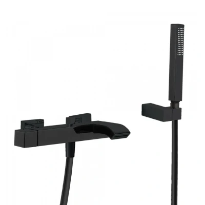 Afbeelding van Badmengkraan Tres Cuadro Waterval met Handdouche 25.4x15.4 cm Vierkant Mat Zwart