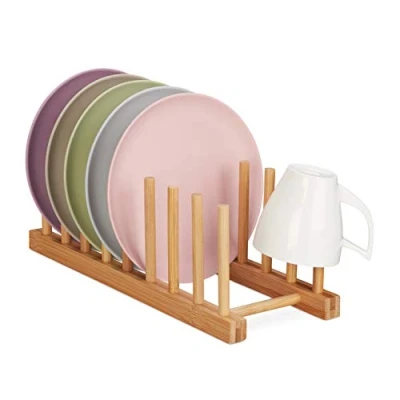 Afbeelding van Relaxdays bamboe afdruiprek bordenhouder compact afwasrek hout
