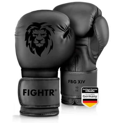 Afbeelding van FIGHTR® Premium Bokshandschoenen ideale stabiliteit &amp; slagkracht Punching handschoenen voor boksen, MMA, Muay Thai, kickboksen vechtsport incl. draagtas (All Black, 10 oz)