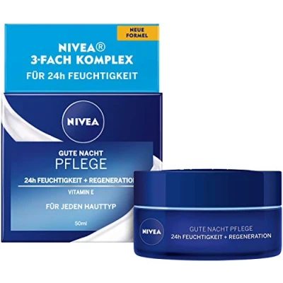 Afbeelding van NIVEA Goede nachtverzorging, 24 uur vocht + regeneratie (50 ml), gezichtscrème voor de huidregeneratie &#039;s nachts, nachtcrème met vitamine E, lotusextract en antioxidanten