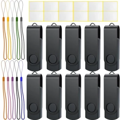 Afbeelding van Uflatek 16 GB USB Flash Drives 10 Stuks Memory Stick Zwart Sticks 2.0 Draaibare Thumb Drive Metalen Pendrives voor Data Opslag met LED Indicator Geschenken