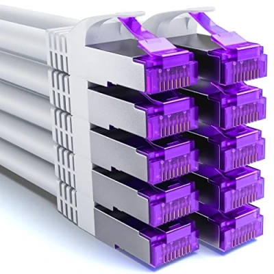 Afbeelding van deleyCON 10x 2m CAT7 Netwerkkabel 10 Gigabit RJ45 Patchkabel Ethernetkabel (Koper, SFTP PiMF Afscherming) voor Highspeed LAN DSL Switch Modem Router Patchpanel CAT6 CAT5 Wit