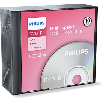 Afbeelding van Philips DVD R 4,7GB Speed 16x Slimcase 10 stuks DM4S6S10F