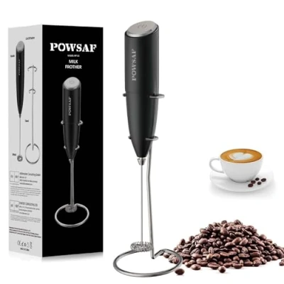 Afbeelding van Melkschuimer, handheld voor koffie met standaard POWSAF handschuimer, elektrische garde, drankmixer, mini schuimer, cappuccino, frappe, matcha, warme chocolademelk, zilver/zwart