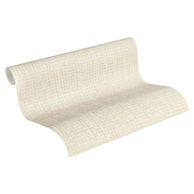 Afbeelding van couleurs &amp; matières Behang Wicker Natural beige en gebroken wit