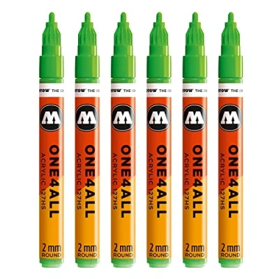 Afbeelding van Molotow Acryl Marker One4All 127HS (2 mm punt, hoog dekkend en permanent, voor bijna alle ondergronden) #219 neongroen fluorescerend, verpakking van 6