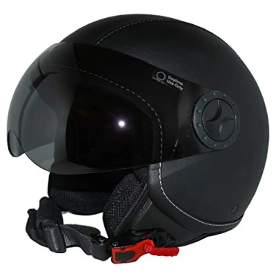 Afbeelding van protectWEAR Jethelm motorhelm met vizier in kunstleren bekleding H730 leder L