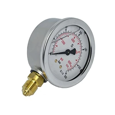 Afbeelding van Manometer glycerine Ø 63 mm verticaal 1/4&quot; AG hydraulische buisveer KL 1,6, 0 160bar, 1