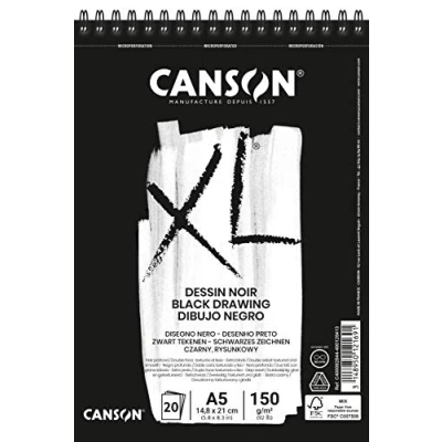 Afbeelding van CANSON XL Dessin Noir, zwart tekenblok, DIN A5, 20 vellen, 150 g/m²