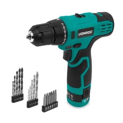 Afbeelding van VONROC Accuboormachine 12V Incl. Accu, usb c kabel en 16 delige boor bitset