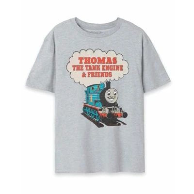 Afbeelding van Thomas The Tank Engine Vintage T shirt voor heren Grijs Retro Cartoon Design Tee Klassiek &#039;Thomas &amp; Friends&#039; Logo Nostalgische kleding volwassen fans Geschenkartikelen,
