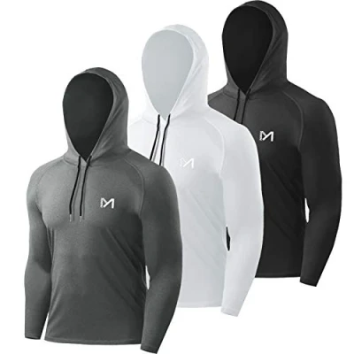 Afbeelding van MEETYOO T shirt voor heren, met lange mouwen hardlopen, fitness gym, zwart + grijs wit, L