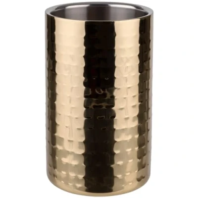 Afbeelding van Buddy&#039;s Bar Wijnkoeler/champagnekoeler, flessenkoeler van roestvrij staal, 12 x 20 cm, dubbelwandig, binnendiameter 10 wijnkoeler geschikt voor 0,7 l 1,5 flessen, gehamerd gouden look
