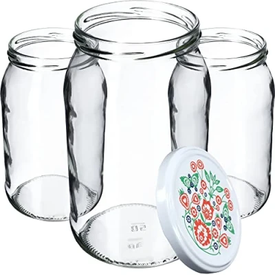 Afbeelding van KADAX Weckpotten, 900 ml, inmaakpot om in te doen, inmaakpotten voor schroefdeksel, inmaakpot, voorraadpot, conservenglas (24 stuks, folklore)