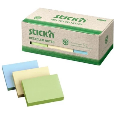 Afbeelding van Stick&#039;n recycled kleine sticky notes 38x51mm, 3x pastel, doos 12 stuks