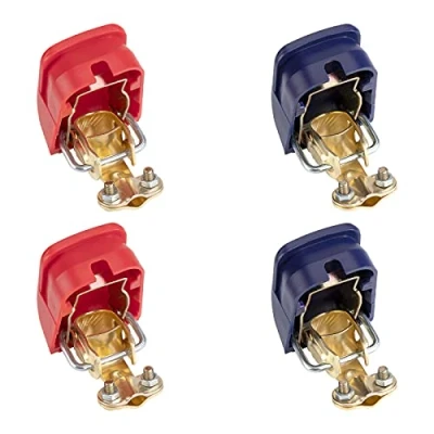 Afbeelding van Accuklemmen, snelsluiting, koper, 12 V, voor auto, vrachtwagen, boot, blauw, rood, 2 paar
