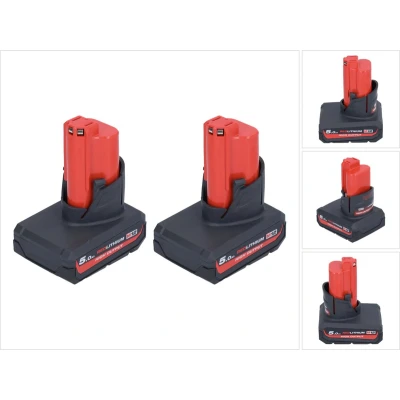Afbeelding van Milwaukee accuset 2x M12 HB5 High Output 12 V 5.0 Ah / 5000 mAh Li Ion accu ( 4932480165 )